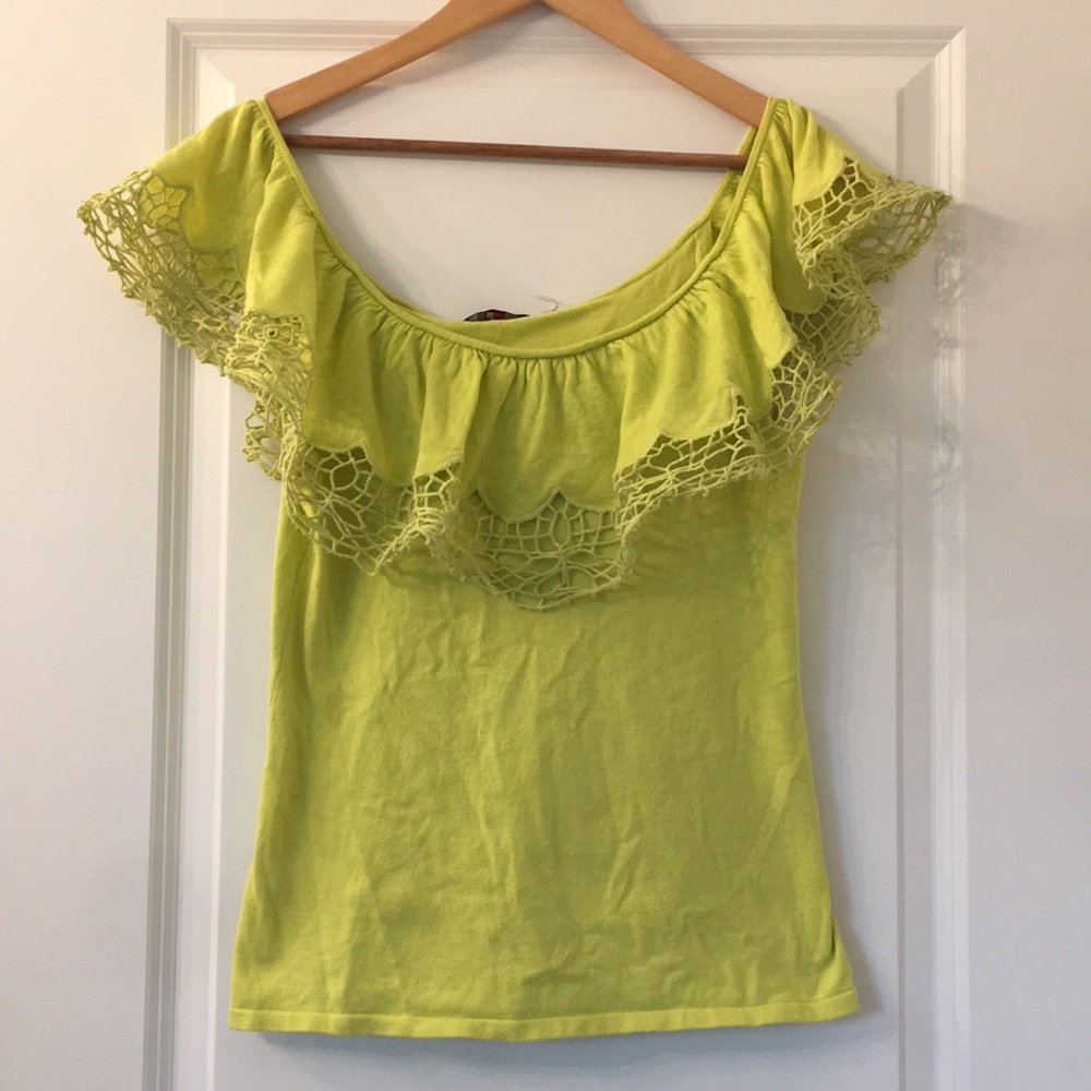 Off-the-shoulder lime green top
